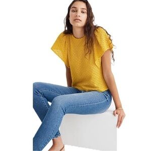 Madewell Mustard Eyelet Flutter Sleeve Top